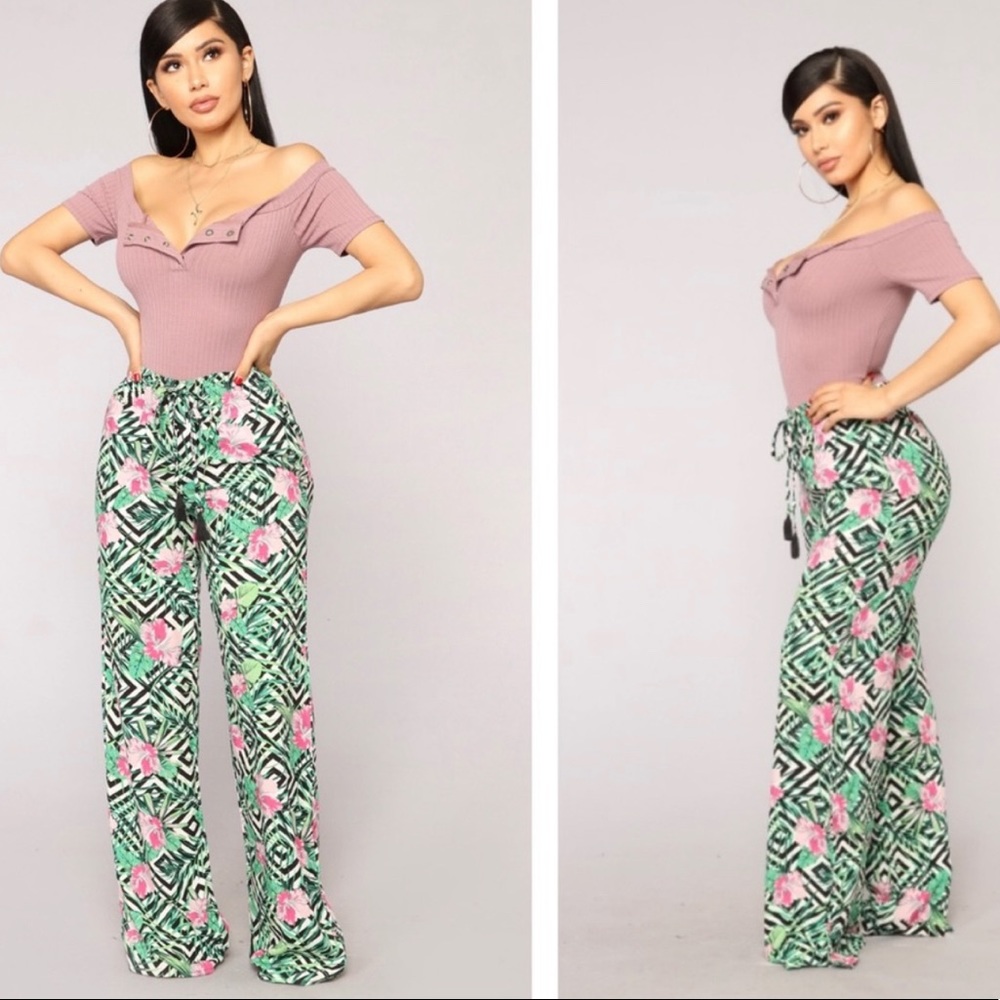 Fashion Nova Stripes and Flowers Pants